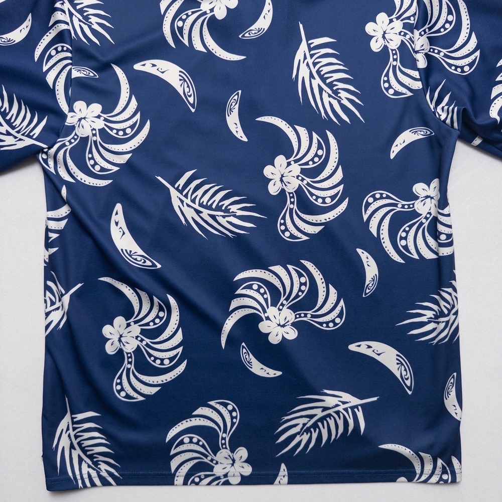 Palmwave Hawaii Polo Shirt Mens L Blueโ White Tropical Floral - Picture 15 of 17